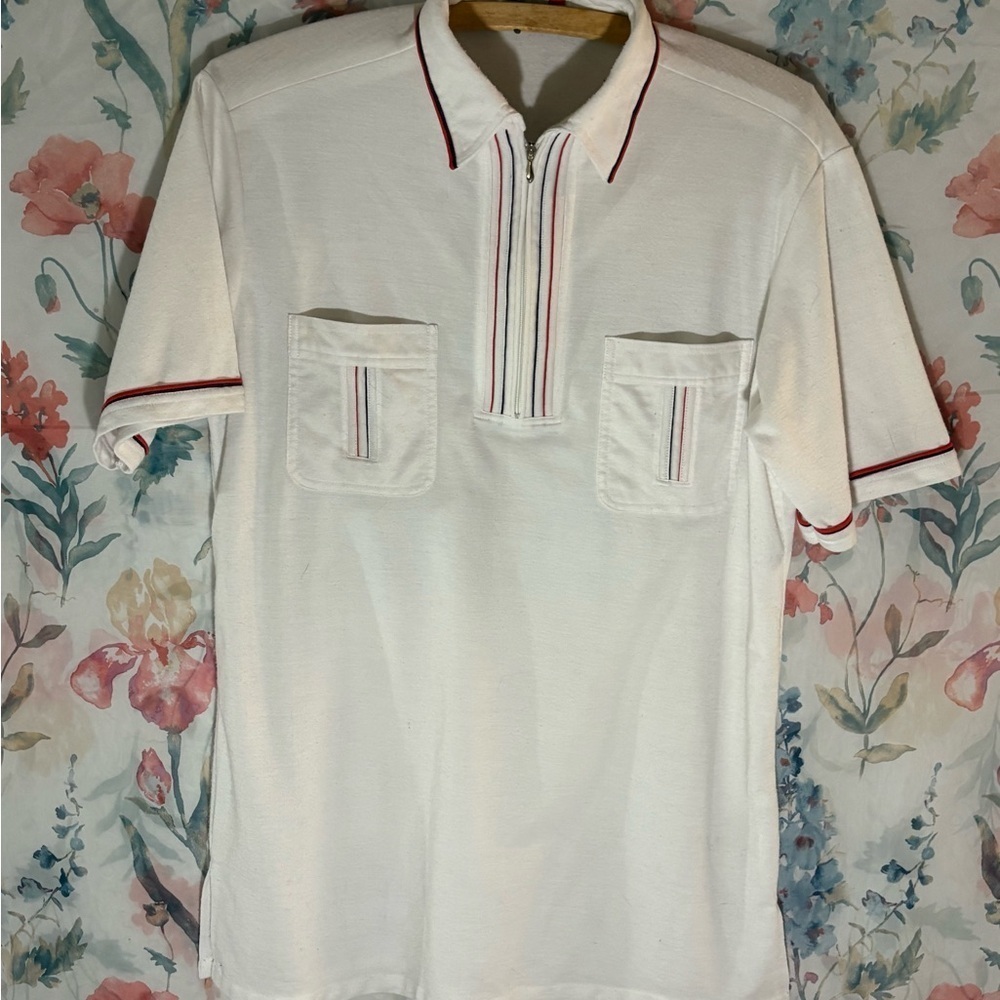 Vintage Classic White Polo Shirt with Striped Details